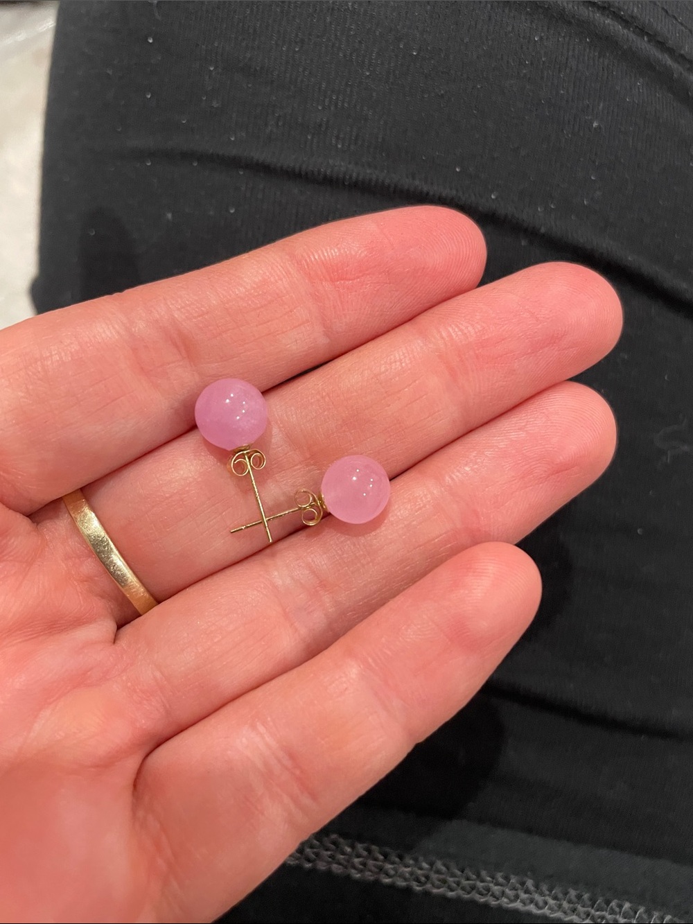 Pink Round Stone Stud Earrings - 14k Gold